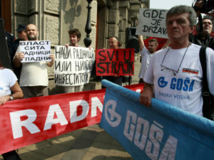 Gosa workers protesting in Belgrade. Photo: Beta